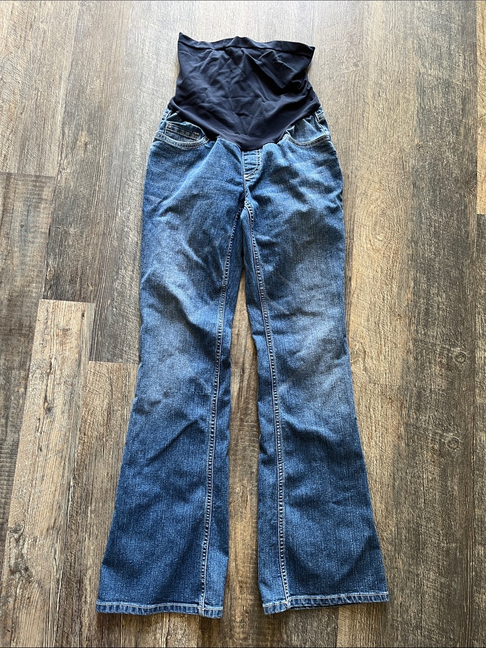 Motherhood Dark Blue Flare Maternity Jeans with Black Belly Panel